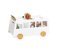 SoBuy Portagiochi Carrello Libreria per Bambini, Organizzatore di Libri a 2 Scomparti con Ruote per Asilo Nido, Bianco, KMB41-W