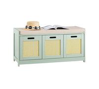 SoBuy Scarpiera con Seduta e Cassetto - Panca Scarpiera Ingresso Salvaspazio con 2 Ante, Cassapanca Contenitore per Scarpe, Legno MDF 150kg, per Corridoio Camera, Verde 90x35x45cm - FSR182-GR