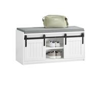 SoBuy Scarpiera con seduta Panca con vano contenitore scarpiera con ante scorrevoli Bianco 90x35x46cm FSR133-K-W