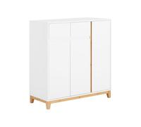 SoBuy Scarpiera Ingresso Mobile Scarpiera Salvaspazio Slim con 2 Cassetti e 3 Ante, Mobiletto per Scarpe in Legno Bianco Naturale - 80x34x85cm, MDF & Bambù, FSR190-WN