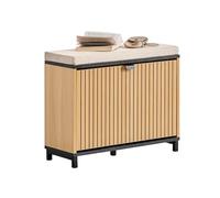 SoBuy Scarpiera Ingresso Panca Contenitore Scarpiera Salvaspazio Slim con Seduta Imbottita Mobile Ingresso Legno per Camera da Letto e Corridoio Nero Effetto Marmo e Legno 60x24x50cm FSR201-N