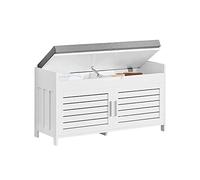 SoBuy Scarpiera Panca Contenitore con 2 Ante - Panca Ingresso Salvaspazio, Vano Portaoggetti, Design Semplice e Compatto, Facile Installazione, Colore Bianco, L90xP33xA50 cm - FSR102-W