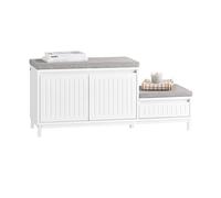 SoBuy Scarpiera Panca Contenitore con Seduta Imbottita, Cassapanca Ingresso Salvaspazio, Panca Scarpiera da Interno per Bambini e Famiglia, Bianca 100x35x42cm, Portata 181kg - FSR172-W