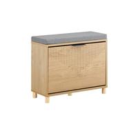 SoBuy Scarpiera Panca Ingresso Scarpiera Salvaspazio Slim con Cuscino - Panca Contenitore con Ribalta per Scarpe - Adatta a Ingresso, Corridoio - Legno Chiaro e Grigio, 60x24x50cm, FSR199-N