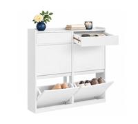 SoBuy Scarpiera Salvaspazio Slim 19 cm, 4 Ante a Ribalta, 2 Cassetti Bianca | Scarpiera da ingresso da circa 0,2 m²: risparmia spazio, organizza i piccoli oggetti, ideale per corridoi e appartamenti