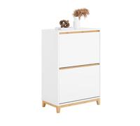 SoBuy Scarpiera Salvaspazio Slim con 2 Ribalte - Mobile Ingresso Bianco Naturale - Scarpiera Ingresso per 8 Scarpe - MDF e Bambù 60x34x91cm FSR193-WN