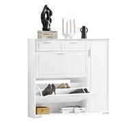 SoBuy Scarpiera Salvaspazio Slim con 2 Ribalte, Mobile Ingresso Scarpiera Bianca Moderna con Cassetto e Anta - per Corridoio o Camera, 120x26x111cm FSR104-W
