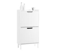 SoBuy Scarpiera Salvaspazio Slim da Ingresso Mobile Portascarpe con 2 Ante a Ribalta Regolabili in Legno Armadio Scarpiera Alta e Stretta per Corridoio, 50x19x90 cm，Bianco, FSR177-W
