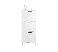 SoBuy Scarpiera Salvaspazio Slim da Ingresso Mobile Portascarpe con 3 Ante a Ribalta Regolabili in Legno Armadio Scarpiera Alta e Stretta per Corridoio, 50x19x130 cm,Bianco, FSR177-H-W