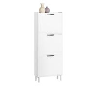 SoBuy Scarpiera Salvaspazio Slim da Ingresso Mobile Portascarpe con 3 Ante a Ribalta Regolabili in Legno Armadio Scarpiera Alta e Stretta per Corridoio, 50x19x129 cm,Bianco, FSR151-H-W