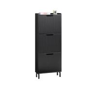 SoBuy Scarpiera Salvaspazio Slim da Ingresso Mobile Portascarpe con 3 Ante a Ribalta Regolabili in Legno Armadio Scarpiera Alta e Stretta per Corridoio, 50x19x130 cm，Nero, FSR177-H-SCH