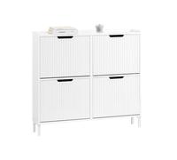 SoBuy Scarpiera Salvaspazio Slim da Ingresso Mobile Portascarpe con 4 Ante a Ribalta Regolabili in Legno Armadio Scarpiera Alta e Stretta per Corridoio, 100x19x91 cm，Bianco, FSR177-L-W