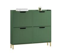 SoBuy Scarpiera Salvaspazio Slim da Ingresso Mobile Portascarpe con 4 Ante a Ribalta Regolabili in Legno Armadio Scarpiera Alta e Stretta per Corridoio, 100x19x91 cm,Verde Scuro, FSR100-SY