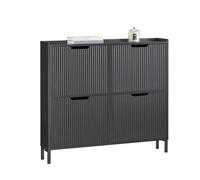 SoBuy Scarpiera Salvaspazio Slim da Ingresso Mobile Portascarpe con 4 Ante a Ribalta Regolabili in Legno Armadio Scarpiera Alta e Stretta per Corridoio, 100x19x91 cm,Nero, FSR177-L-SCH