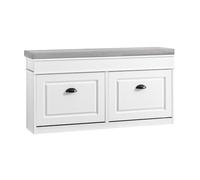 SoBuy Scarpiera Salvaspazio Slim da Ingresso Panca Contenitore con Cuscino, Cassapanca Scarpiera Regolabile per Camera, Corridoio, 104x24x51cm, Effetto Legno Invecchiato Bianco, FSR64-WG