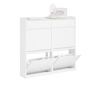 SoBuy Scarpiera Salvaspazio Slim Mobile Ingresso - Scarpiera Slim 4 Cassetti Regolabili in Legno Bianco per Ingresso o Corridoio - Design Moderno, MDF E1, 98x19x95cm - FSR169-W