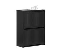 SoBuy Scarpiera Salvaspazio Slim Mobile Scarpiera Ingresso con 2 Ribalte e 4 Ripiani Regolabili - Ideale per Corridoi Stretti e Spazi Ridotti - Nero, 61x25x81 cm, Facile Installazione FSR165-K-SCH