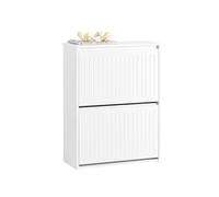 SoBuy Scarpiera Salvaspazio Slim Mobile Scarpiera Ingresso con 2 Ribalte e 4 Ripiani Regolabili - Ideale per Corridoi Stretti e Spazi Ridotti - Bianco, 61x25x81 cm, Facile Installazione FSR165-K-W