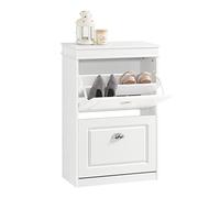 SoBuy Scarpiera Salvaspazio Slim Mobiletto da Ingresso con 2 Ante a Ribalta Armadio Portascarpe Scarpiera Moderna per Ingresso Corridoio o Camera da Letto 54x24x83cm Bianco FSR78-W