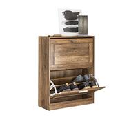 SoBuy Scarpiera Salvaspazio Slim per Ingresso, Mobile Ingresso a 2 Ribalte, 60x23x79 cm, Noce, Design Moderno, Facile Installazione, Regolabile per Scarpe Basse e Stivali, FSR137-F