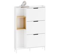 SoBuy Scarpiera Salvaspazio Slim Scarpiera Ingresso Mobile Ingresso, 3 Porte a Ribalta， Bianco e Bamboo, Spazio Salvaspazio per Ingressi e Corridoi, Facile Montaggio, 90x19x129.5 cm, FSR209-WN