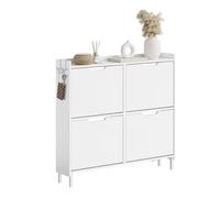 SoBuy Scarpiera Salvaspazio Slim, Scarpiera Ingresso, Scarpiera Legno con Luce LED Sensor e Profondità 19 cm, per Ingresso e Corridoio, per Piccoli Spazi, Bianco, 100 x 19 x 93 cm, FSR100-E-W