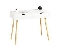 SoBuy Scrivania con 2 cassetti, Gambe in Legno di Pino, Scrivania Ufficio Compatta, Tavolo da Lavoro per Studio Cameretta e Camera da Letto, L90*P45*A77cm, FWT40-WN