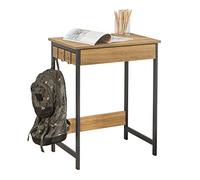 SoBuy Scrivania Salvaspazio con 1 Cassetto e 2 Ganci Tavolo da Lavoro Angolare Piccolo per Ufficio o Studio Scrivania Nero-Naturale per Casa, Cameretta o Computer 60x40x77cm FWT43-W