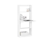 SoBuy Scrivania Salvaspazio Scrivania Ufficio con Ripiani Tavolo Pieghevole da Parete Tavolo Richiudibile per Computer Scrittoio da Lavoro Naturale 64x58x145cm FWT92-H-W