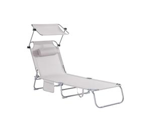 SoBuy Sdraio da Giardino Reclinabile Lettino Prendisole Pieghevole con Cuscino Tasca Laterale e Parasole Sedia Sdraio da Esterno per Patio Campeggio Spiaggia Beige 155x56x81cm OGS48-MI