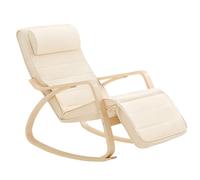 SoBuy Sedia a Dondolo - Poltrona a Dondolo con poggiapiedi e poggiatesta regolabili, Beige FST16-W