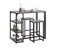 SoBuy Set 3 Pezzi Tavolo con 2 sgabelli, Set di mobili da Balcone, Tavolo alto con 3 ripiani Grigio OGT43-HG