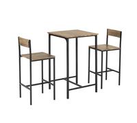 SoBuy Set 3 pezzi Tavolo da bar alto per cucina con 2 sgabelli, tavolino salvaspazio per casa e balcone, mobile bar esterno, penisola cucina, stile industriale, MDF & metallo, L60xP60xA97 cm, OGT27-N