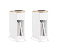 SoBuy Set da 2 comodini camera da letto stretti con ricarica USB & Type-C, tavolino da letto con incavo battiscopa, mobile salvaspazio per piccoli ambienti, bianco 20x35x60 cm FBT111-E-WNx2