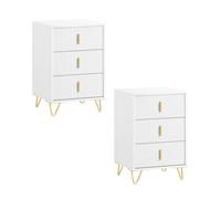 SoBuy set di 2 comodini con 3 cassetti salvaspazio 40x40x63cm camera | Tavolino da letto ergonomico altezza 63cm per piccoli ambienti, mobile bianco moderno, FBT115-L-Wx2