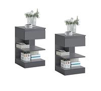 SoBuy Set di 2 Comodino Camera da Letto - Comodino con 1 Cassetto e 2 Ripiani, Tavolino Salotto - Moderna Cassettiera L39 x P39 x A65 cm Grigio FBT49-HGx2