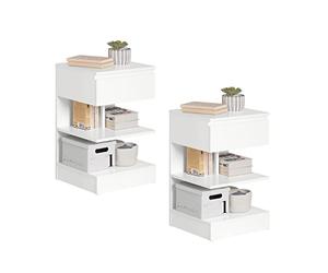 SoBuy Set di 2 Comodino Camera da Letto - Comodino con 1 Cassetto e 2 Ripiani, Tavolino Salotto - Moderna Cassettiera L39 x P39 x A65 cm Bianco FBT49-Wx2