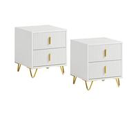 SoBuy Set di 2 Comodino Camera da Letto - Comodino con 2 Cassetti, Tavolino Salotto - Moderna Cassettiera L40 x P40 x A47 cm Bianco FBT115-Wx2