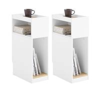 SoBuy Set di 2 Comodino Camera da Letto Stretto, Tavolino Stretto con Cassetto e Ripiano, Comodino Moderno per Camera da Letto e Soggiorno, Bianco, 20 x 35 x 60 cm, FBT171-WNx2