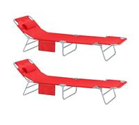 SoBuy Set di 2 Sdrai da Giardino Lettino Prendisole con Cuscino e Tasca Laterale Sedia Sdraio da Esterno per Patio, Campeggio Spiaggia, Sdraio Pieghevole da Giardino Rosso 155x56x81cm OGS35-Rx2