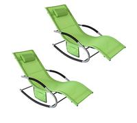 SoBuy Set di 2 sedie a dondolo da esterno Poltrone sedie sdraio da giardino con cuscino e poggiatesta portata fino a 150 kg Verde 150x63x87 cm OGS28-GRX2