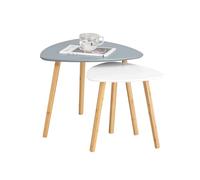 SoBuy Set di 2 Tavolini Bassi da Salotto in legno di bambù massello e MDF Tavolino moderno bianco e grigio FBT74-HG