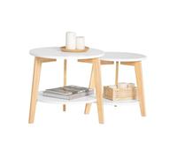 SoBuy Set di 2 Tavolino Salotto Nidificanti - Tavolini Rotondi per Soggiorno, Grande 50cm e Piccolo 40cm, Bianco, FBT75-W