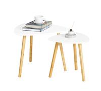 SoBuy Set di 2 Tavolino Salotto Sovrapponibili - Moderno Tavolino per Divano, Grande 55 cm e Piccolo 40 cm, Bianco - FBT74-W