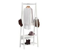 SoBuy Stendibiancheria con 2 Mensole, Supporto per Cappotti Moderno & Barra Appendiabiti per Camera da Letto & Corridoio, Bianco, FRG59-W