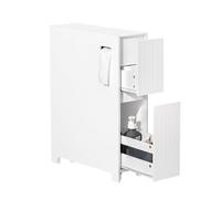 SoBuy Stretto Mobiletto Bagno con Rotelle 20cm- Carrellino Salvaspazio con Cassetto per Conservare Carta Igienica, Mobile Bagno in Legno, Bianco, 20x75x60cm, BZR111-W