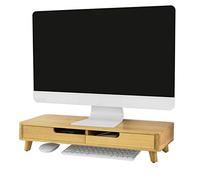 SoBuy Supporto Monitor pc da scrivania con 2 Organizzatore cassetti L56*P23*A12 cm, Legno Massiccio di bambù BBF06-N