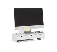 SoBuy Supporto Monitor pc da scrivania con 3 Organizzatore cassetti L51*P25*A12 cm, Legno bianco BBF03-W