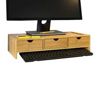 SoBuy Supporto monitor pc da scrivania con 3 Organizzatore cassetti L51*P25*A12 cm, legno massiccio di bambù BBF03-N