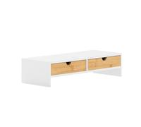 SoBuy Supporto Monitor Scrivania con 2 Cassetti Rialzo Monitor da Scrivania Supporto PC Laptop Stand per Ufficio o Casa Altezza 11cm Bianco e Naturale 47x18x11cm BBF02-WN